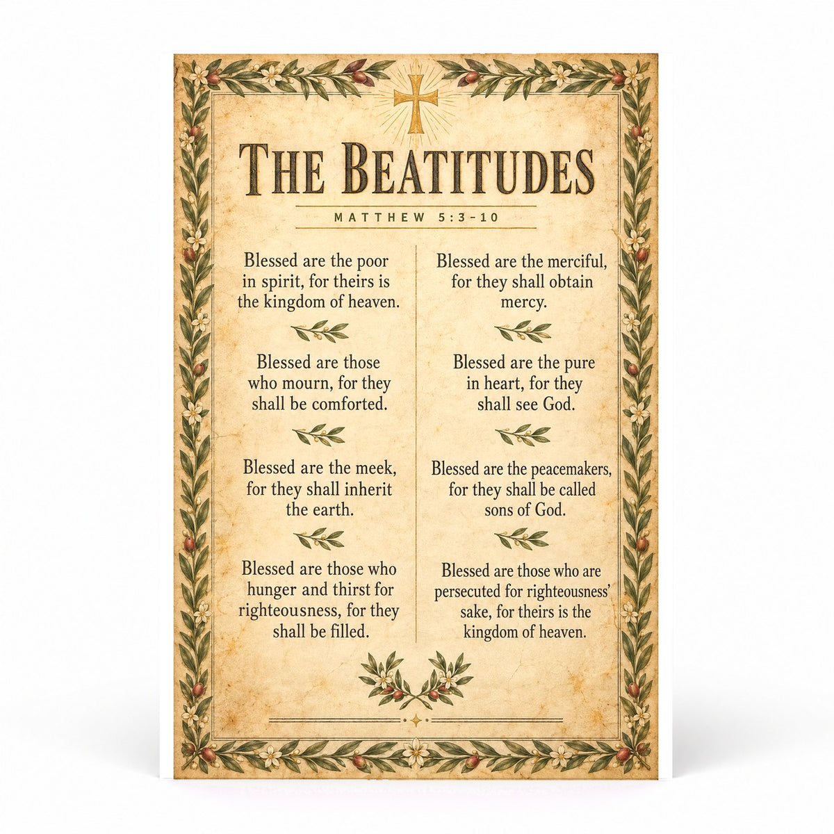 The Beatitudes Scripture Wall Art Poster, Matthew 5 Olive Branch Print