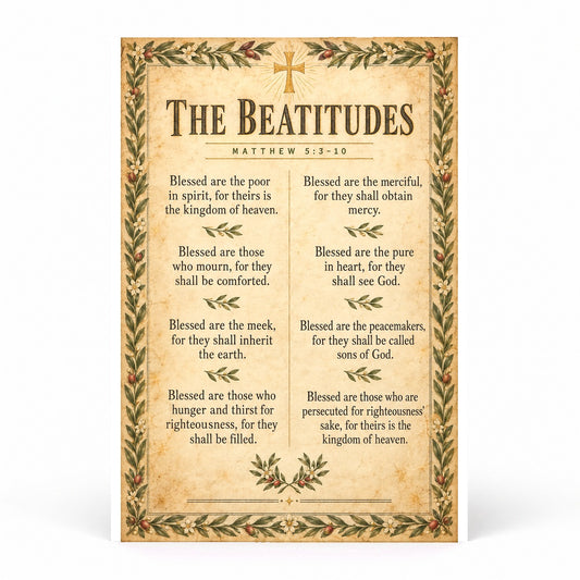 The Beatitudes Scripture Wall Art Poster, Matthew 5 Olive Branch Print