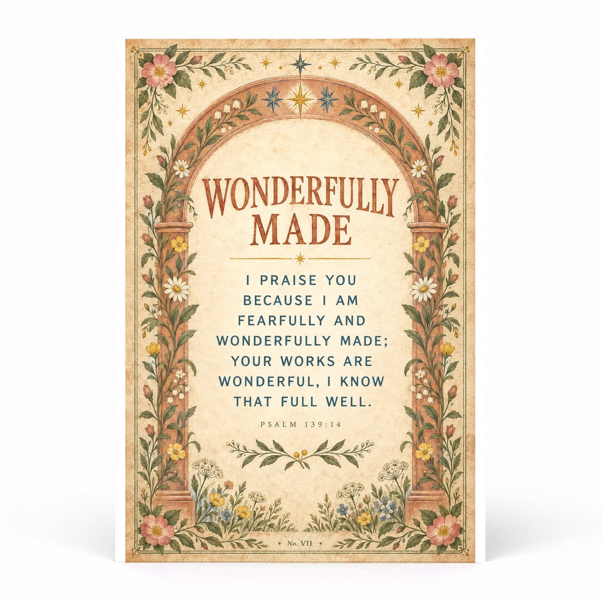 Wonderfully Made Psalm 139 Nursery Wall Art Folk Scripture Poster