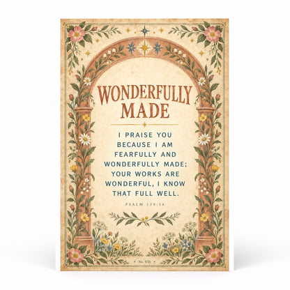 Wonderfully Made Psalm 139 Nursery Wall Art Folk Scripture Poster