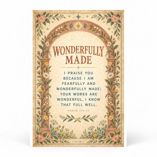 Wonderfully Made Psalm 139 Nursery Wall Art Folk Scripture Poster