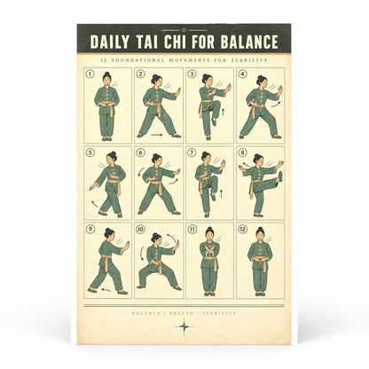 Daily Tai Chi for Balance Art Poster, Senior Exercise Chart