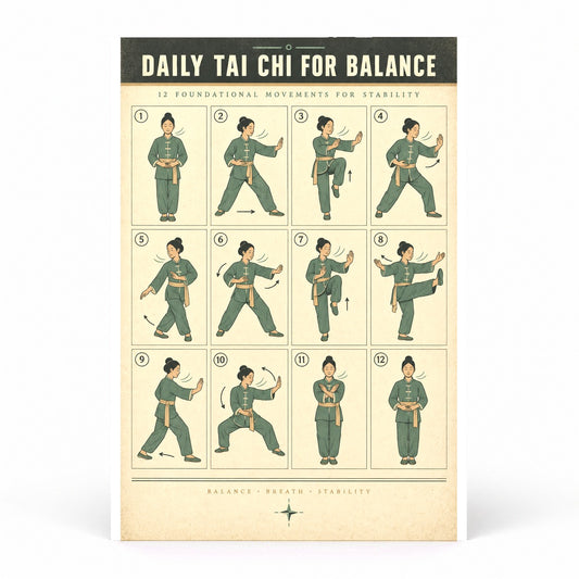 Daily Tai Chi for Balance Art Poster, Senior Exercise Chart