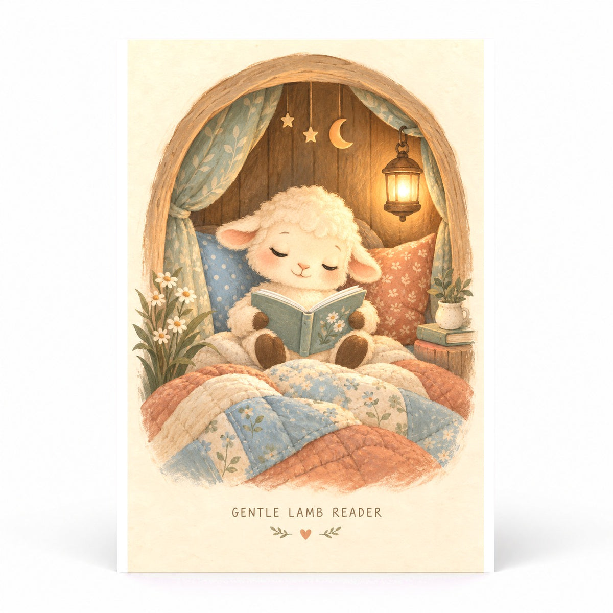 Gentle Lamb Reader Bedtime Nursery Art Poster