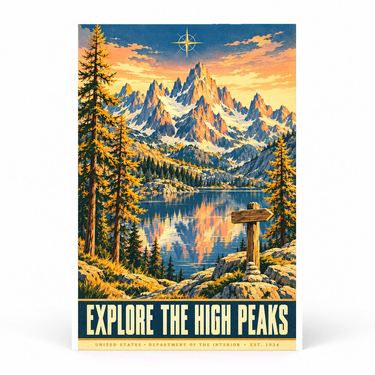 Alpine Cirque Overlook Vintage Travel Poster, High Peaks Wall Art