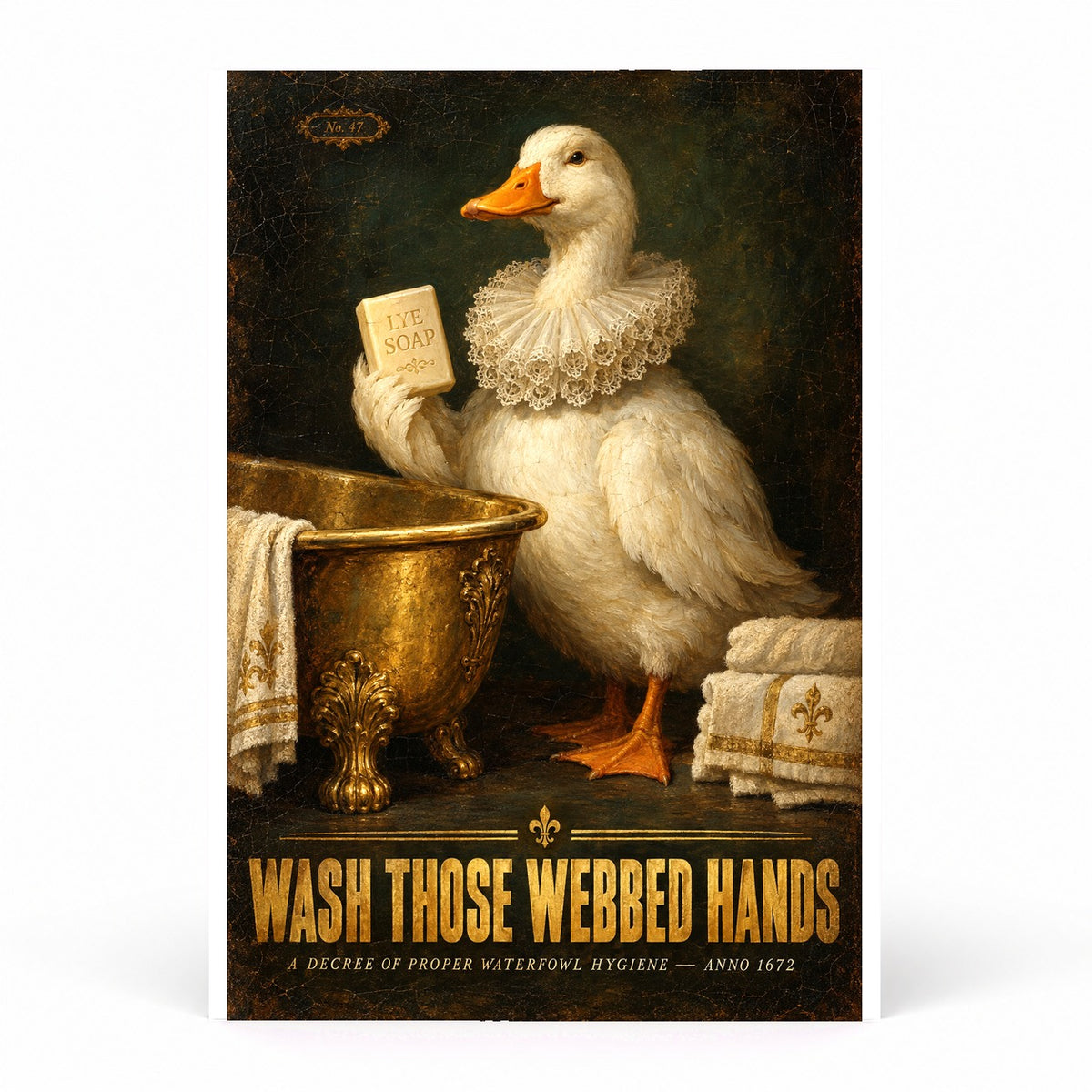 Funny Duck Bathroom Etiquette Poster, Wash Those Webbed Hands Art