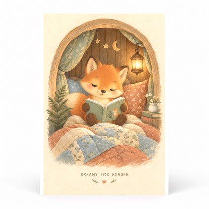 Dreamy Fox Reader Poster, Nursery Bedtime Story Wall Art