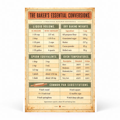 Artisanal Baking Conversion Chart Poster, Kitchen Art Print