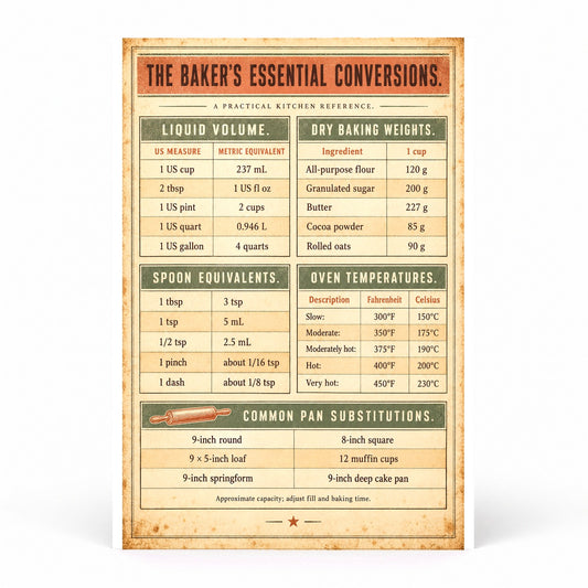 Artisanal Baking Conversion Chart Poster, Kitchen Art Print