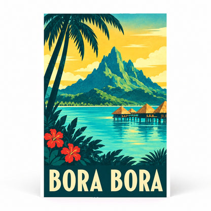 Bora Bora Travel Poster, Vintage Tropical Wall Art