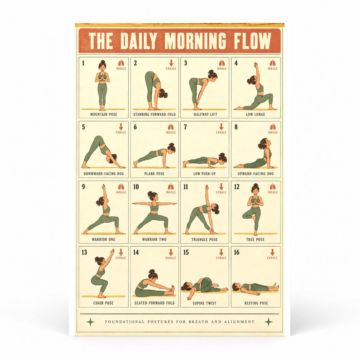 The Daily Morning Flow Poster, Beginner Yoga Chart Wall Art