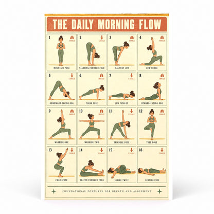 The Daily Morning Flow Poster, Beginner Yoga Chart Wall Art
