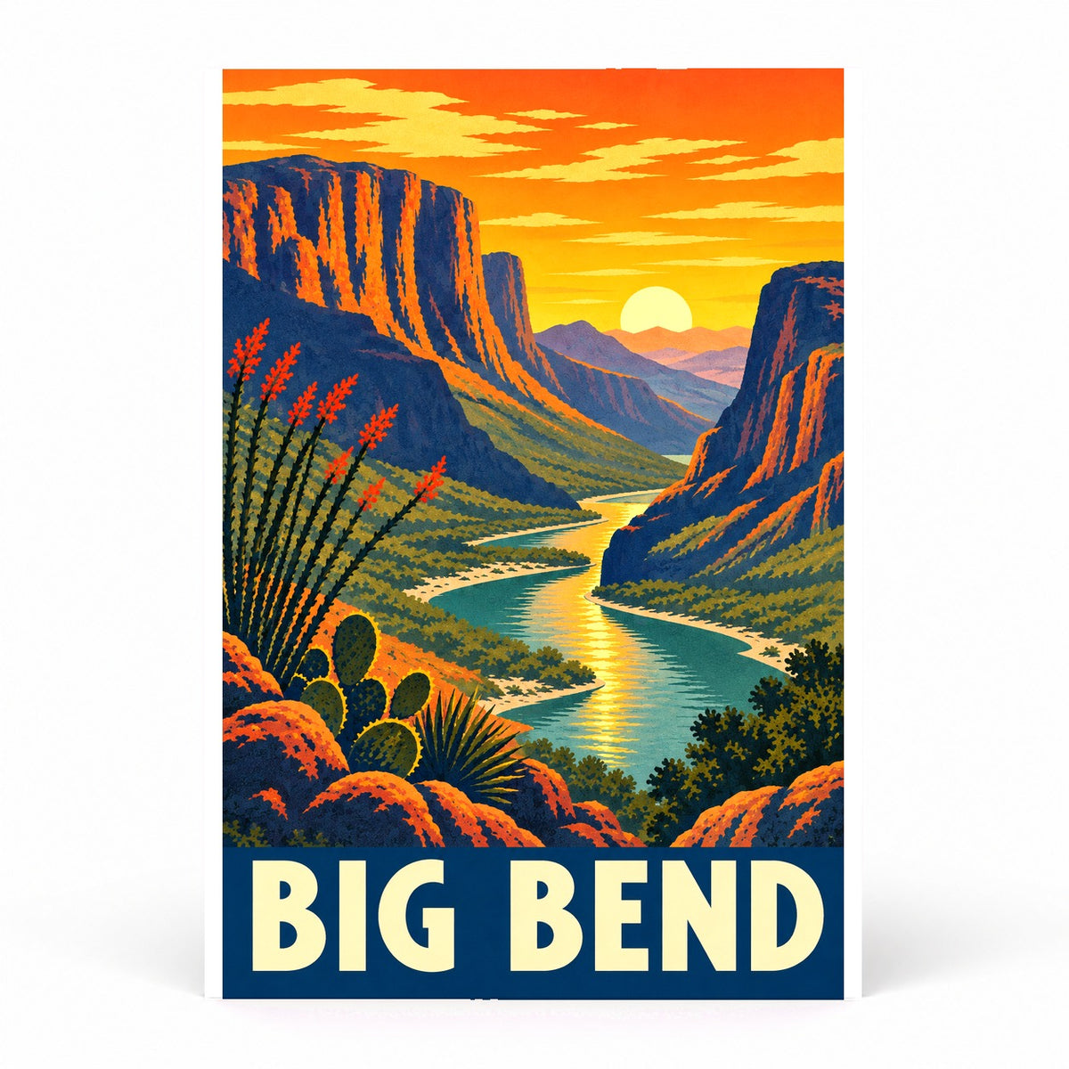 Big Bend National Park Retro Travel Poster, Canyon River Wall Art
