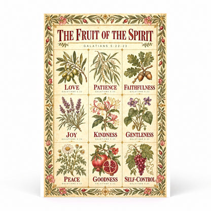 Fruit of the Spirit Botanical Poster, Galatians 5 Herbarium Field Guide