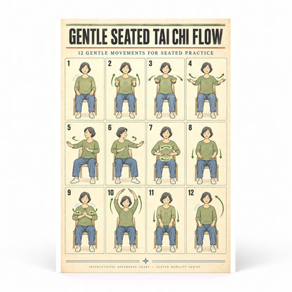 Gentle Seated Tai Chi Flow Poster, Chair Exercise Chart for Seniors