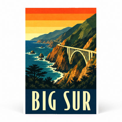 Big Sur California Vintage Travel Poster, Coastal Wall Art