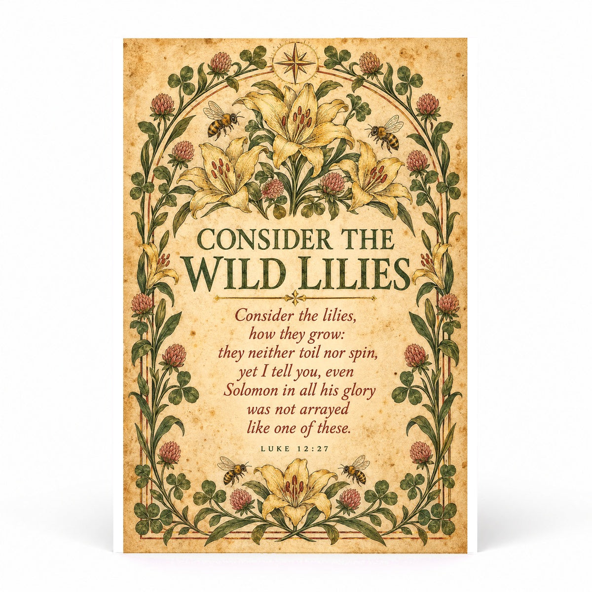 Consider the Wild Lilies Luke 12:27 Poster, Christian Botanical Wall Art
