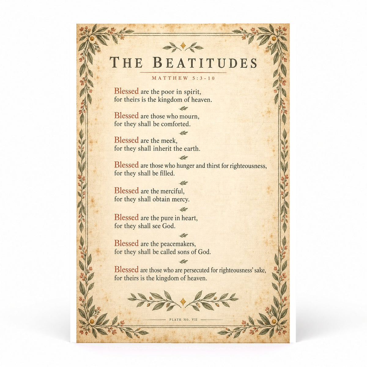 The Beatitudes Scripture Wall Art Poster, Matthew 5 Faith Home Decor