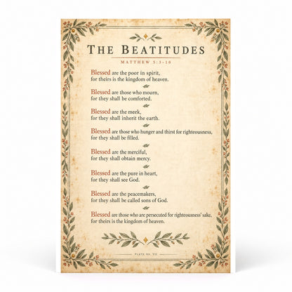 The Beatitudes Scripture Wall Art Poster, Matthew 5 Faith Home Decor
