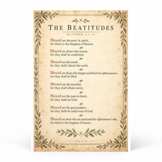 The Beatitudes Scripture Wall Art Poster, Matthew 5 Faith Home Decor
