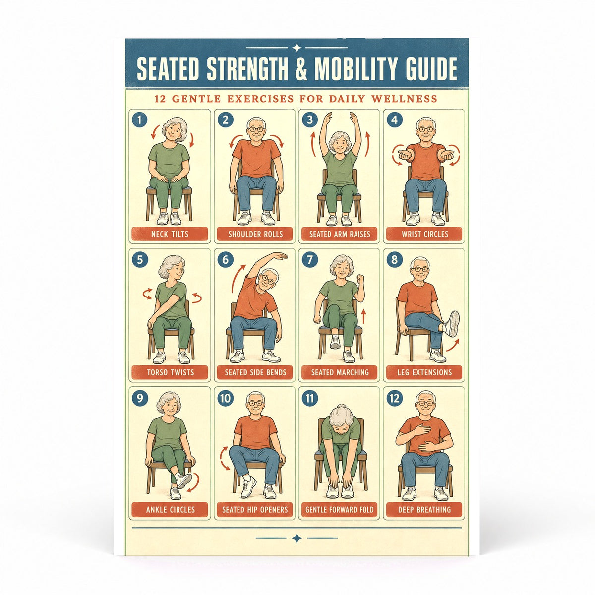 Seated Strength and Mobility Guide Poster for Daily Senior Movement