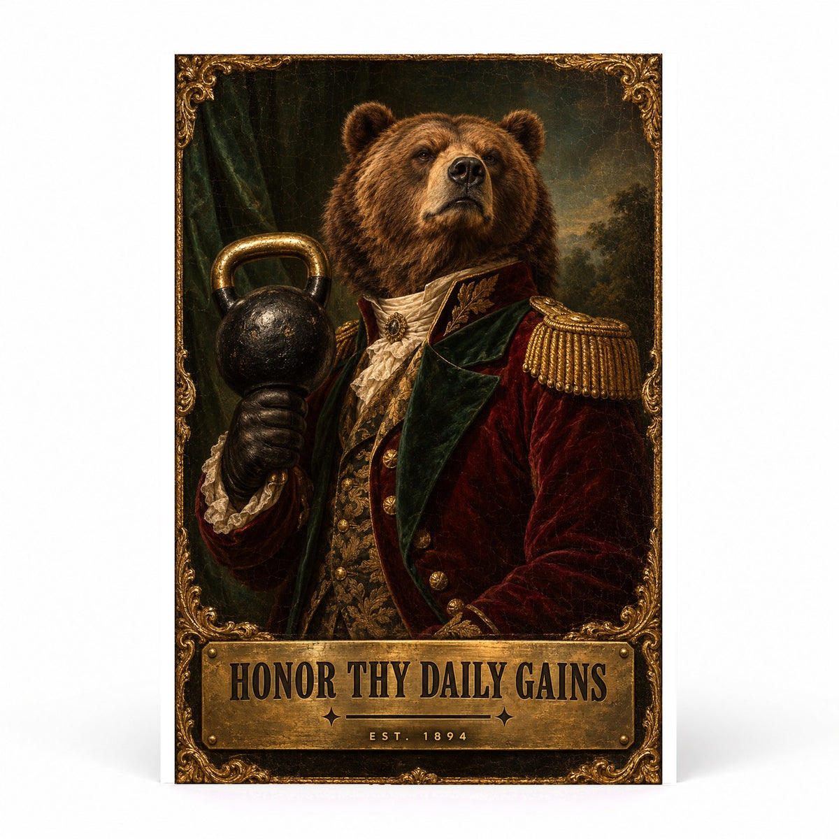 Victorian Bear Weightlifter Poster, Funny Gym Wall Art