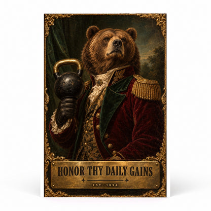 Victorian Bear Weightlifter Poster, Funny Gym Wall Art