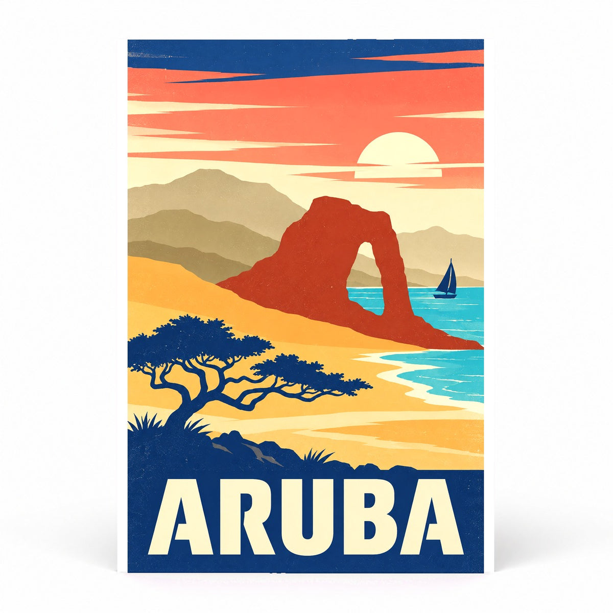 Aruba Vintage Travel Poster Retro Island Beach Wall Art