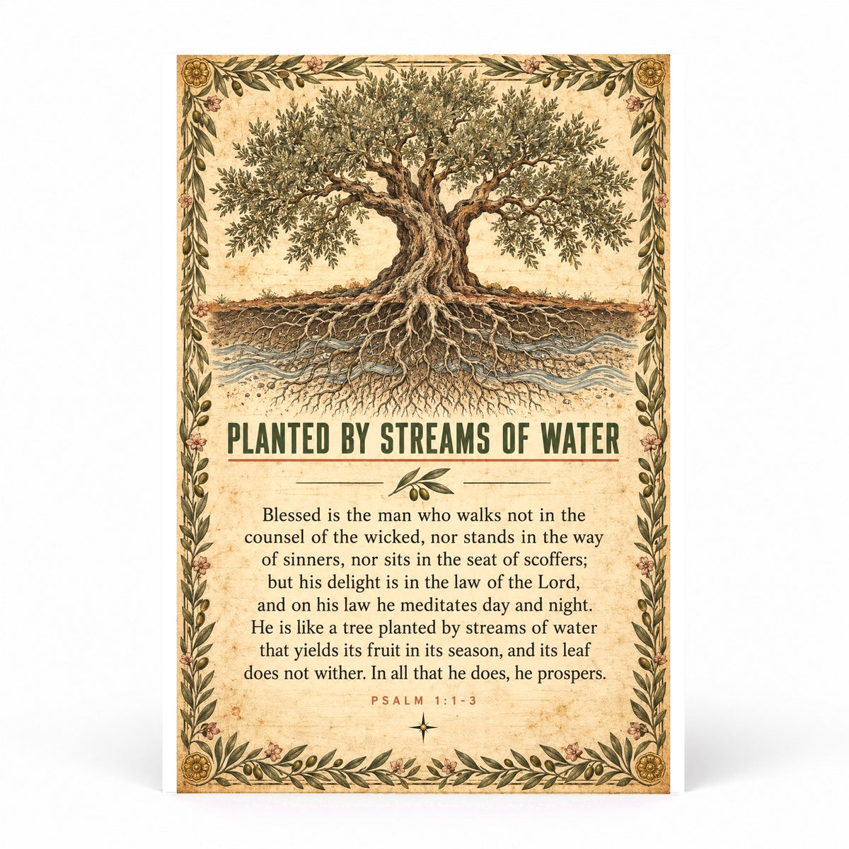 Psalm 1 Scripture Wall Art Poster, Planted by Streams of Water Print