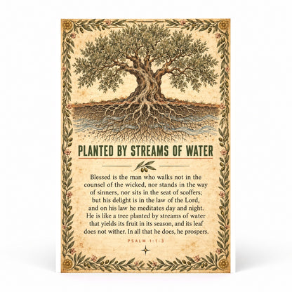Psalm 1 Scripture Wall Art Poster, Planted by Streams of Water Print