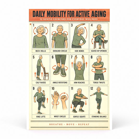 Daily Mobility for Active Aging Poster, Senior Exercise Chart