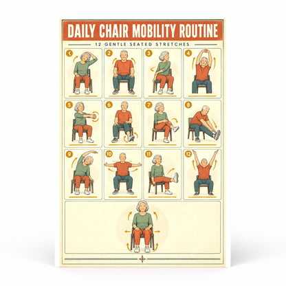 Daily Chair Mobility Routine Poster, Seated Senior Exercise Chart