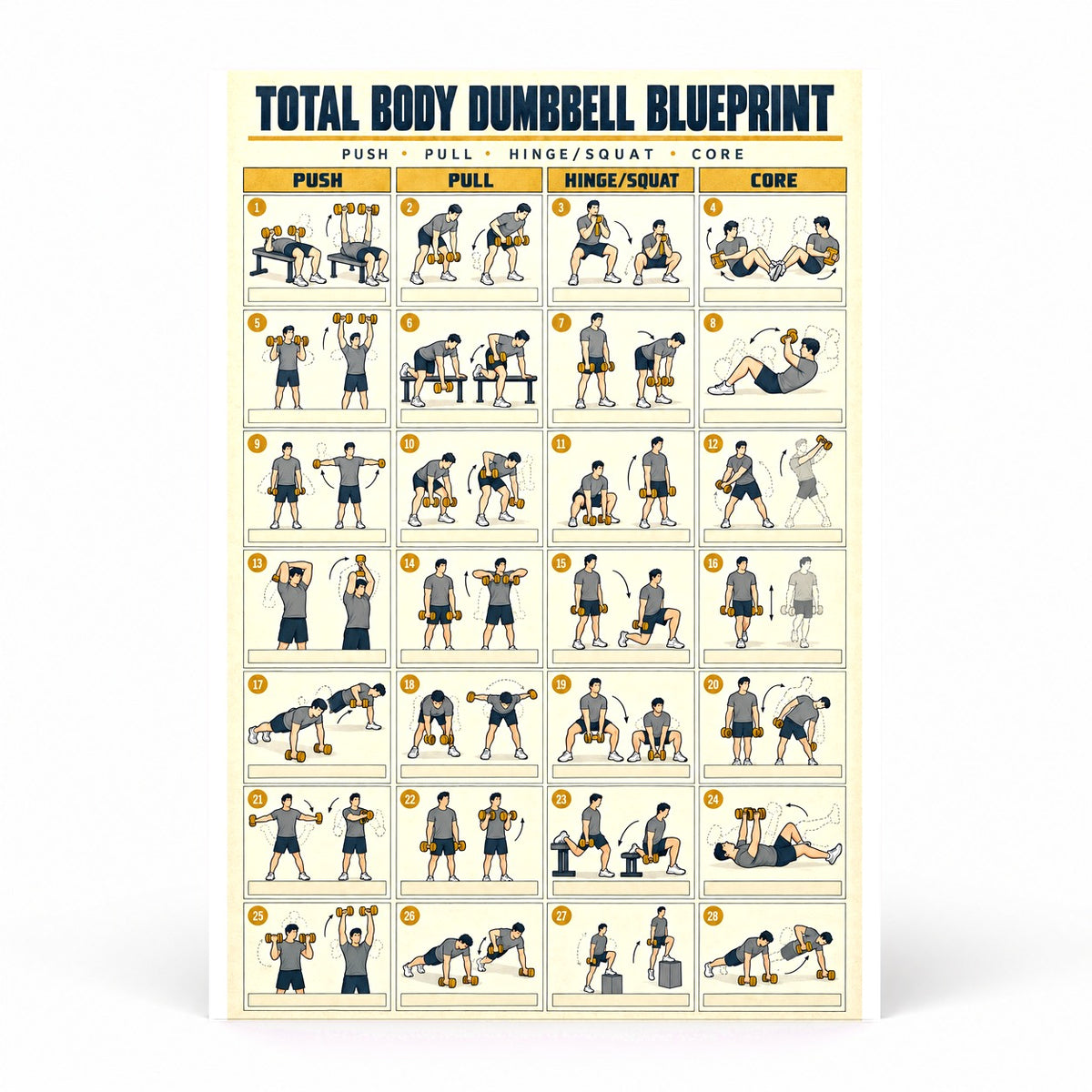 Total Body Dumbbell Blueprint Poster for Home Gym Wall Art