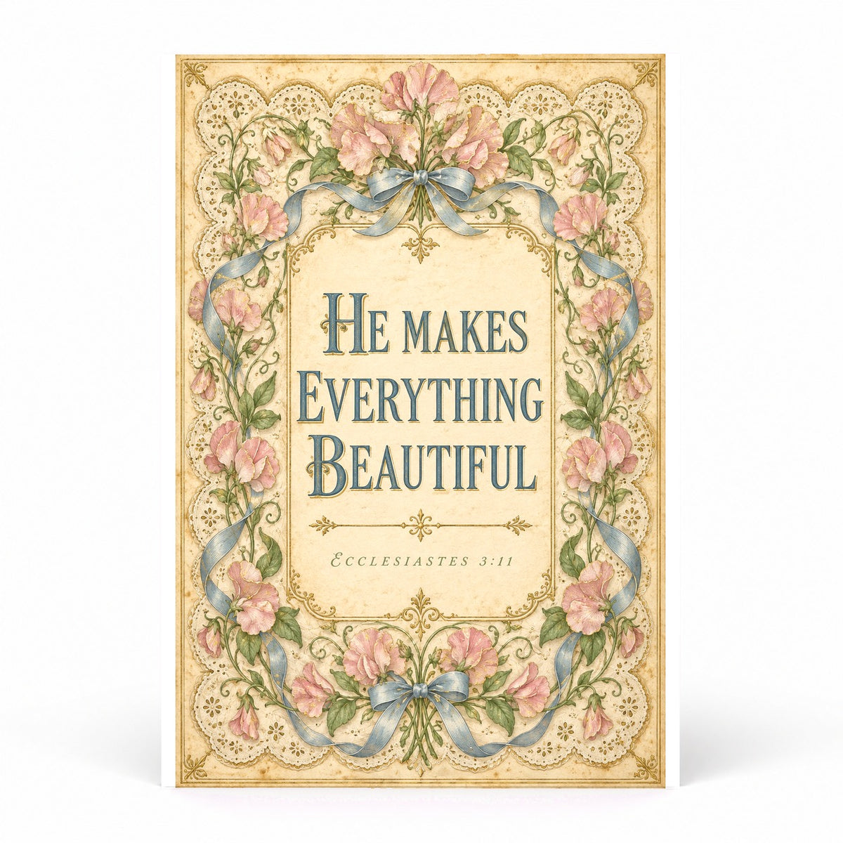 Botanical Toile Ecclesiastes Scripture Poster, Coquette Christian Art