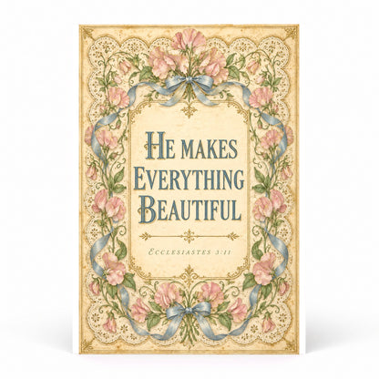 Botanical Toile Ecclesiastes Scripture Poster, Coquette Christian Art