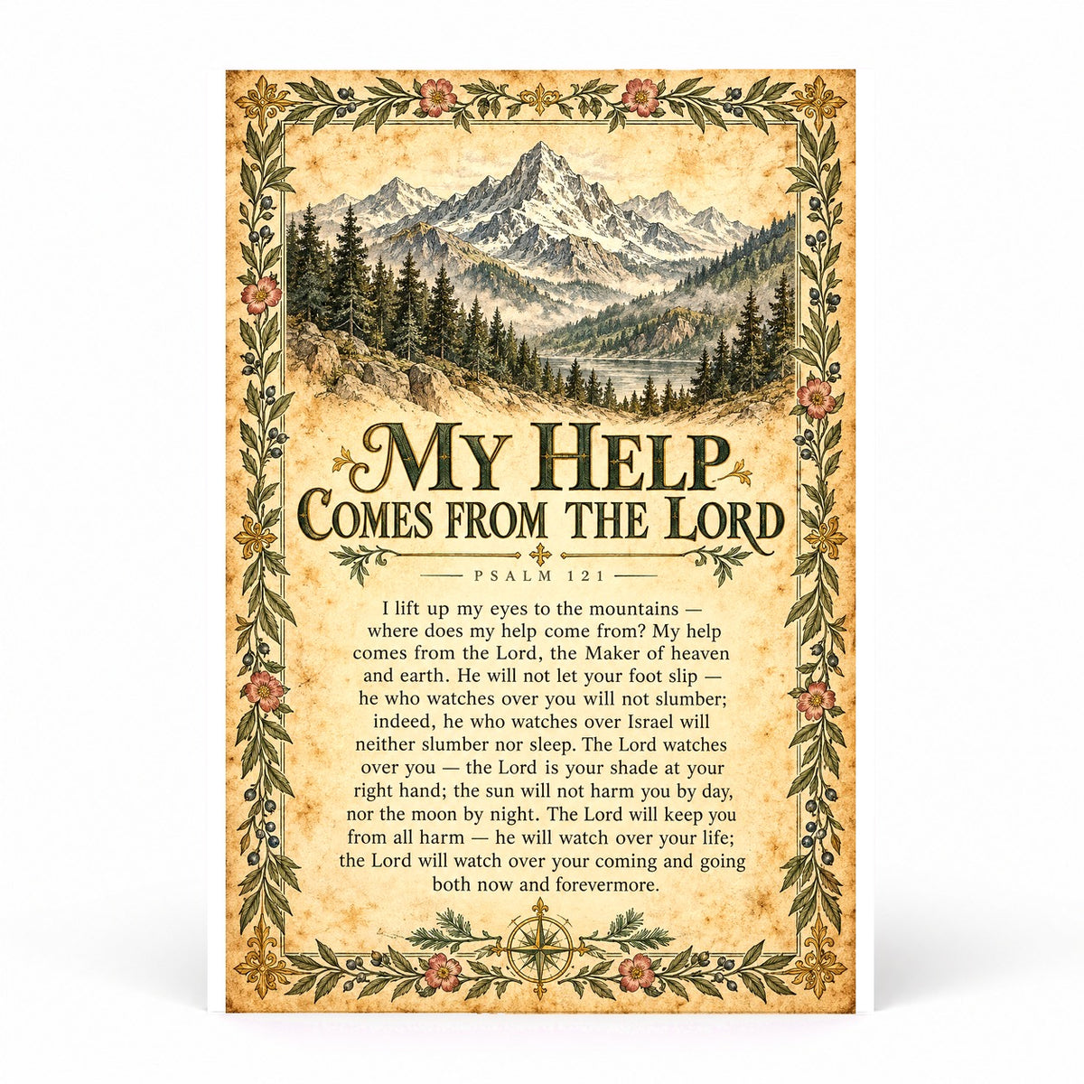 Psalm 121 Mountain Scripture Poster, My Help Comes From the Lord