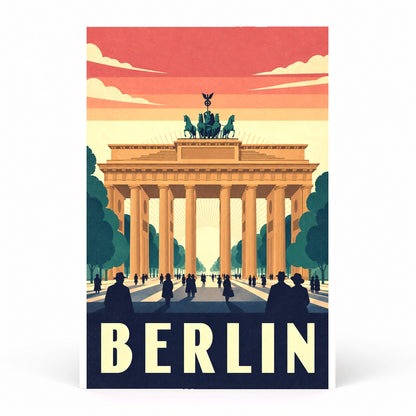 Berlin Germany Brandenburg Gate Vintage Travel Wall Art Poster