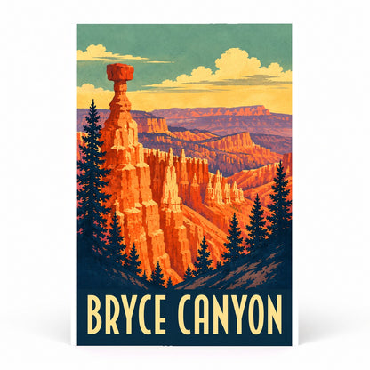 Bryce Canyon Vintage Travel Poster, Retro Wall Art Print