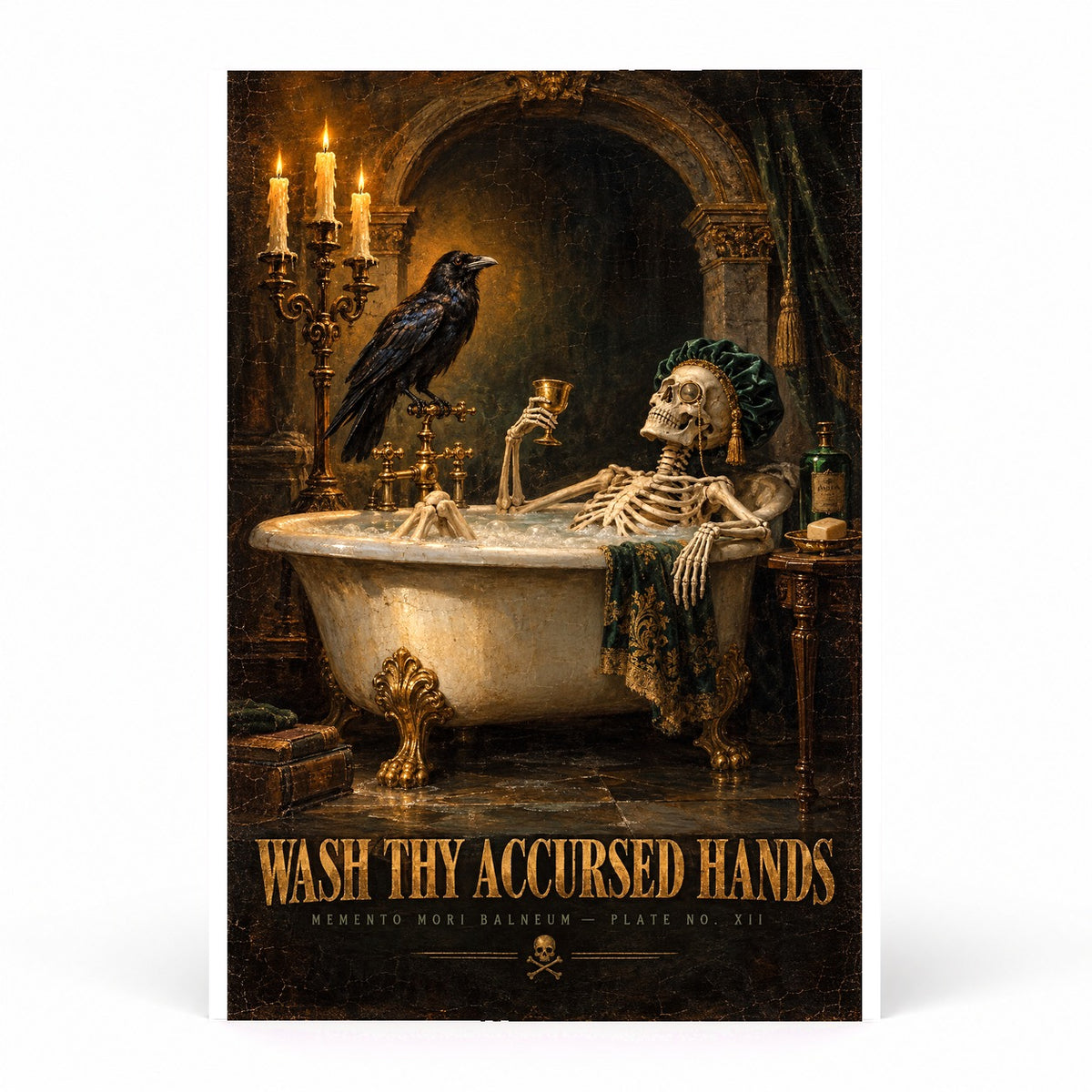 Accursed Hands Gothic Skeleton Bath Poster, Dark Academia Wall Decor