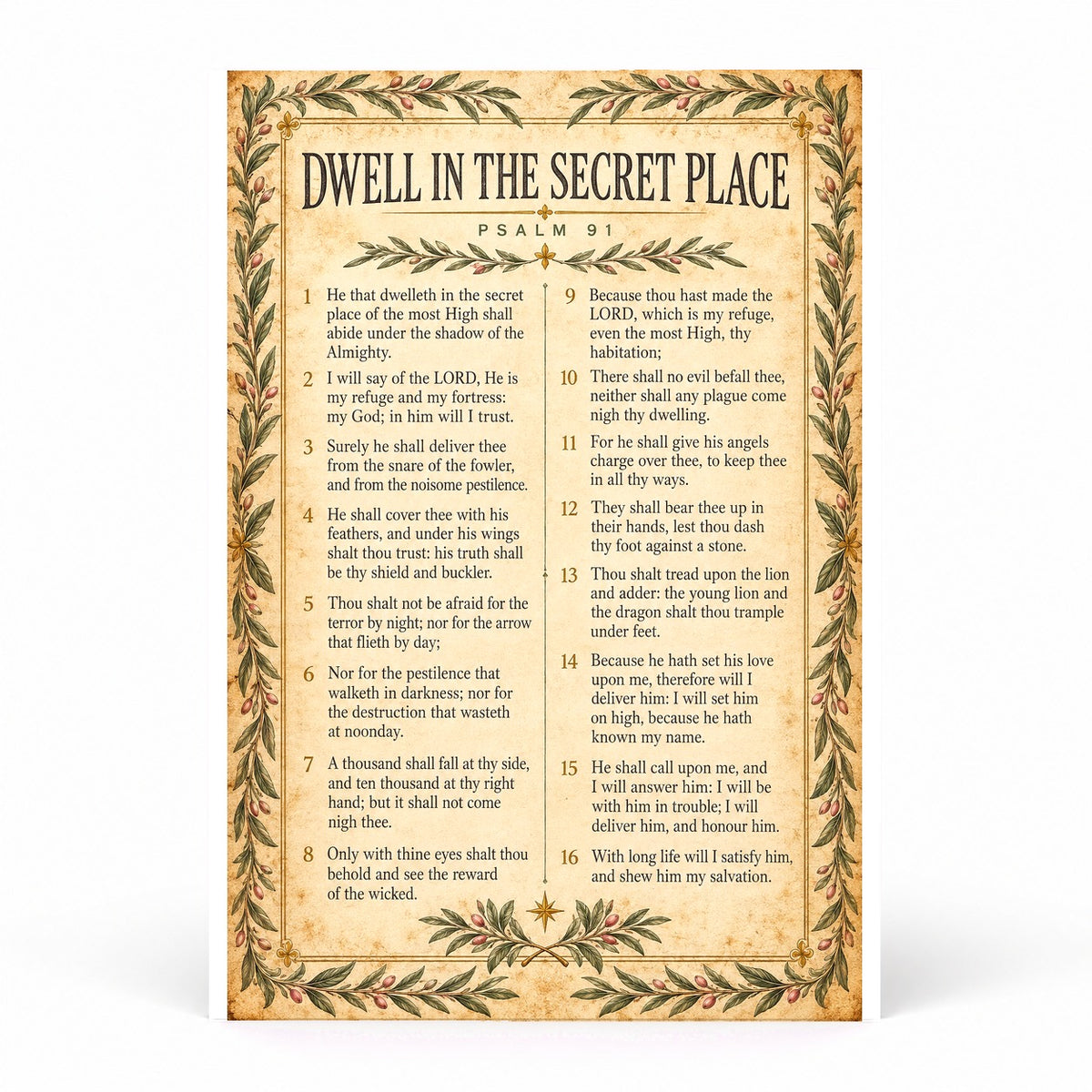 Psalm 91 Scripture Art Poster with Olive Branch Border