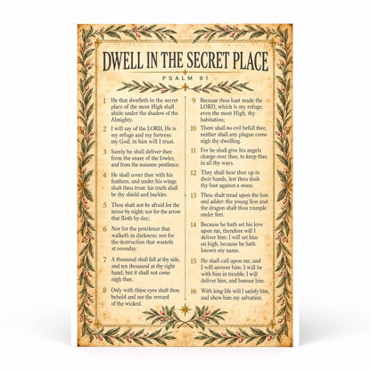 Psalm 91 Scripture Art Poster with Olive Branch Border