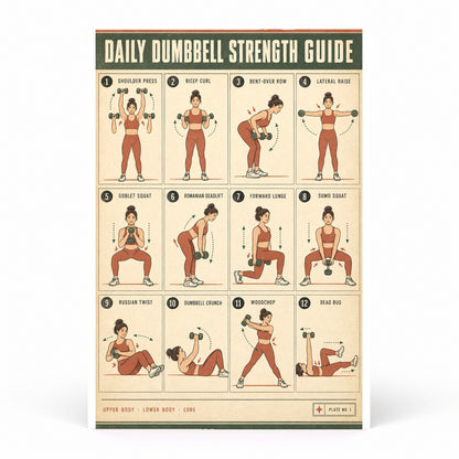 Dumbbell Strength Guide Poster, Earth Tone Workout Chart