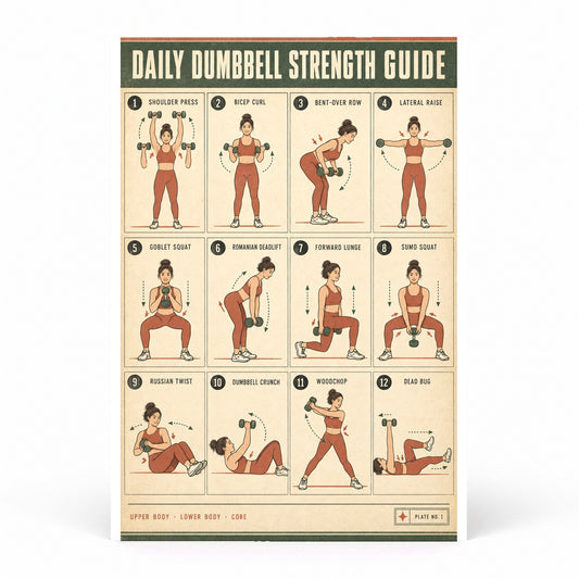 Dumbbell Strength Guide Poster, Earth Tone Workout Chart