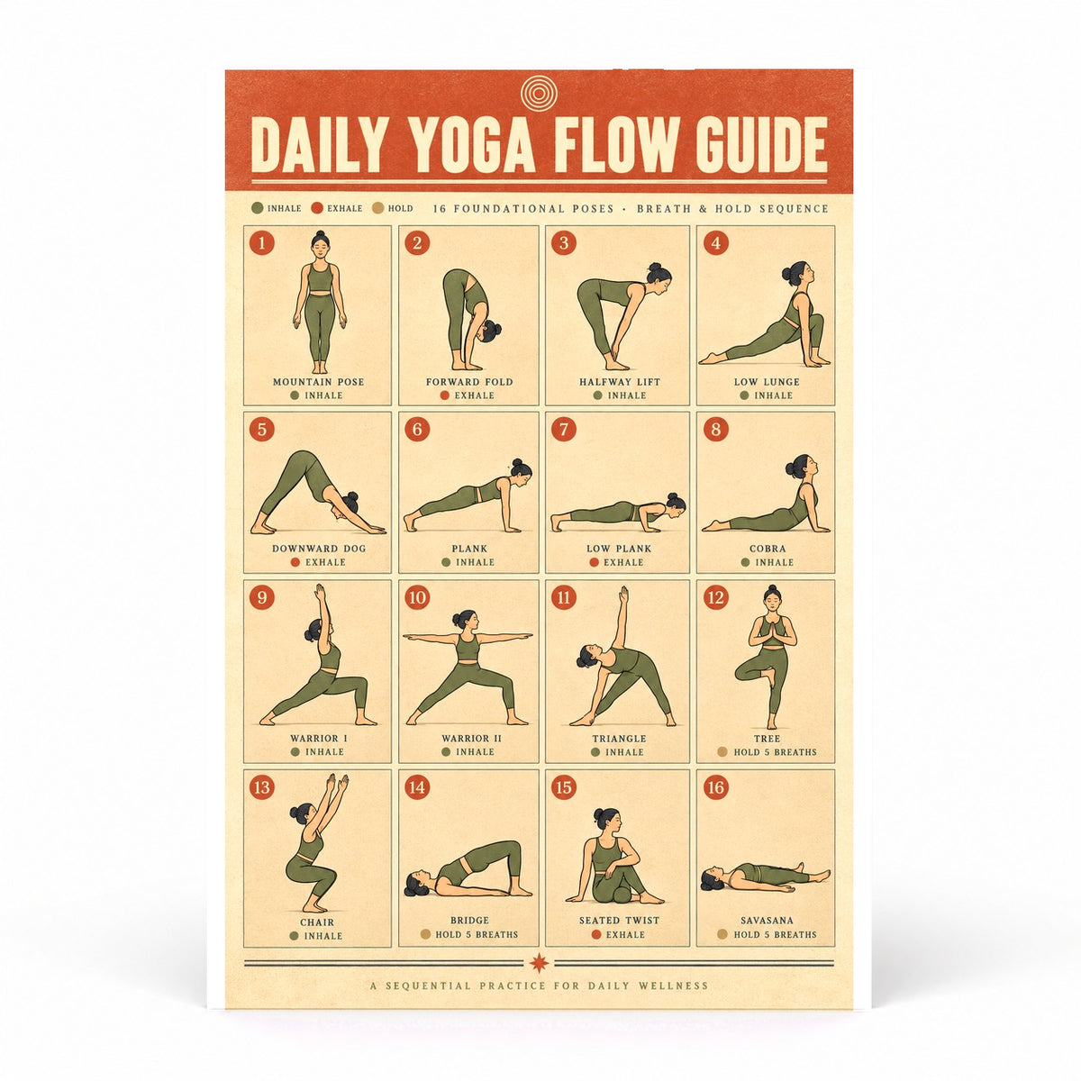 Daily Yoga Flow Guide Poster, Morning Asana Sequence Chart