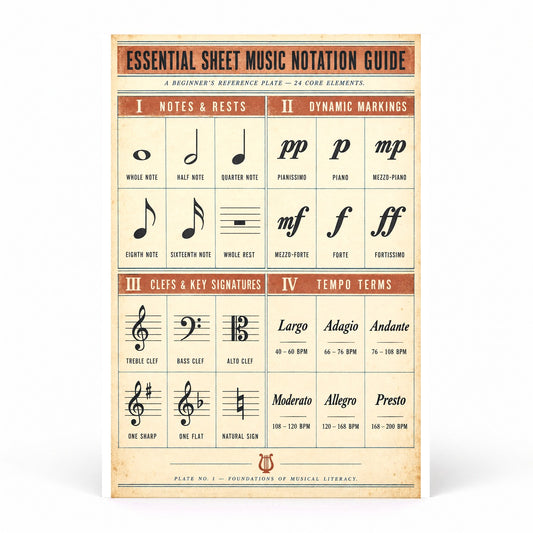 Essential Sheet Music Notation Guide Poster, Music Theory Reference Chart