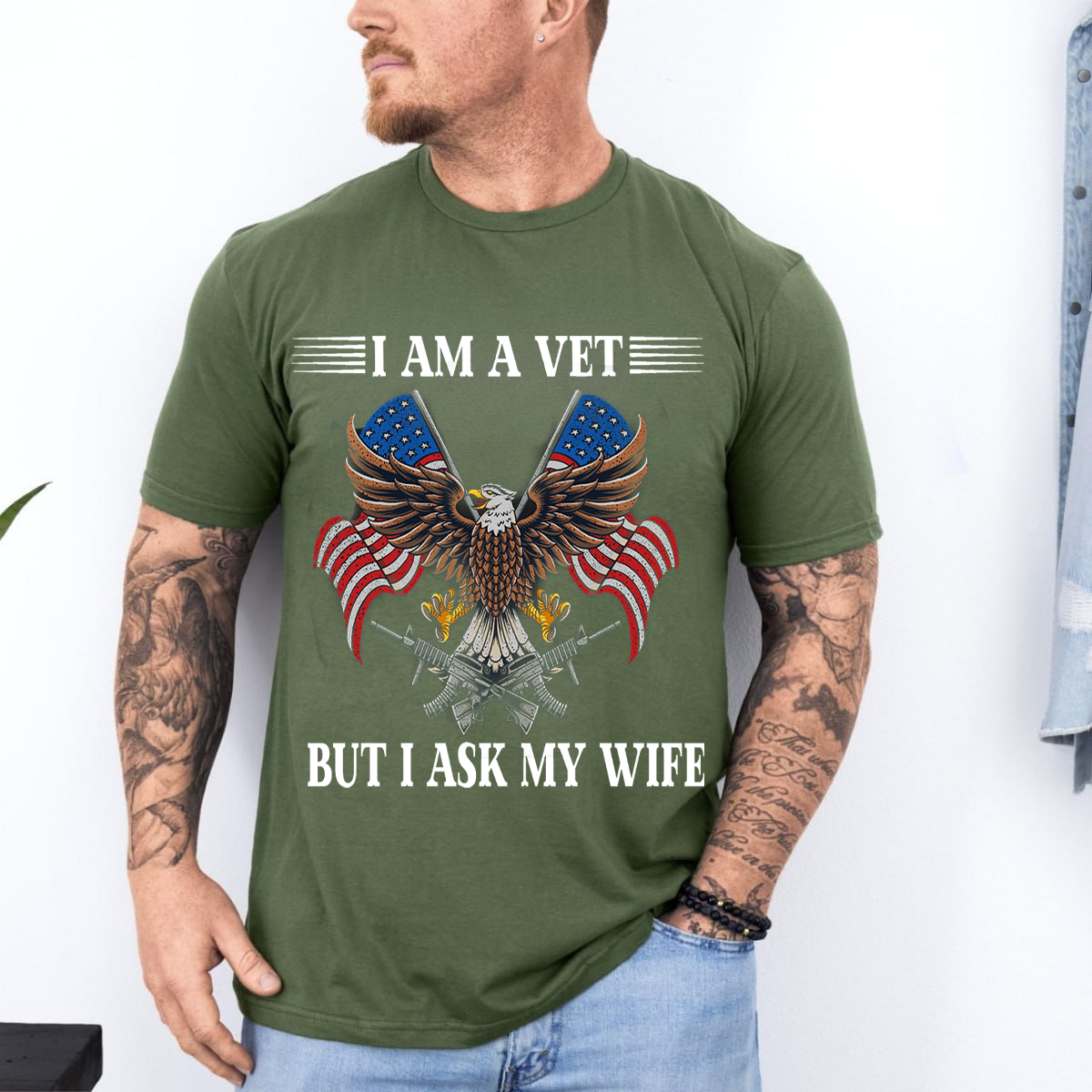 I Am a Vet But I Ask My Wife – Funny Veteran T-Shirt for Military Husbands