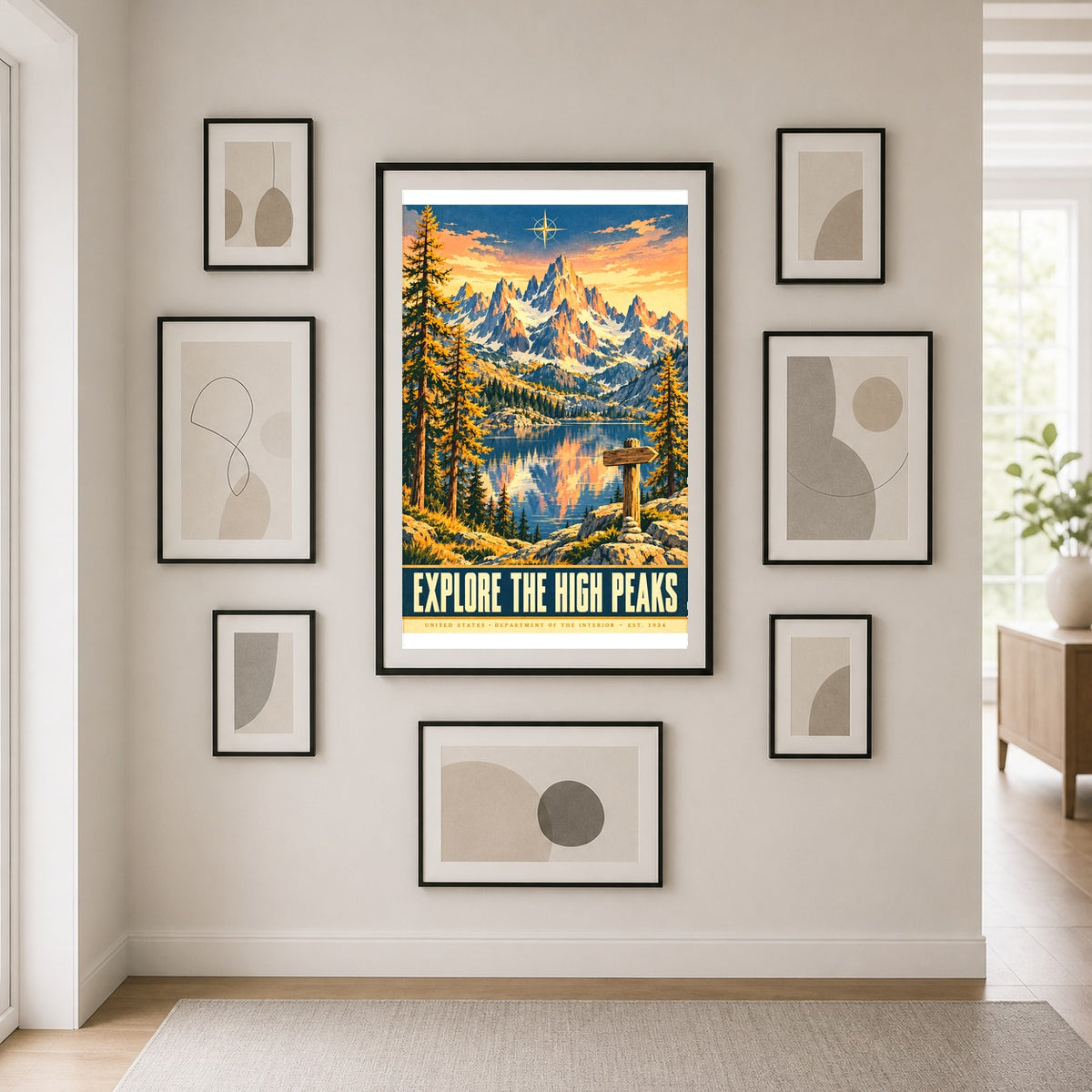 Alpine Cirque Overlook Vintage Travel Poster, High Peaks Wall Art