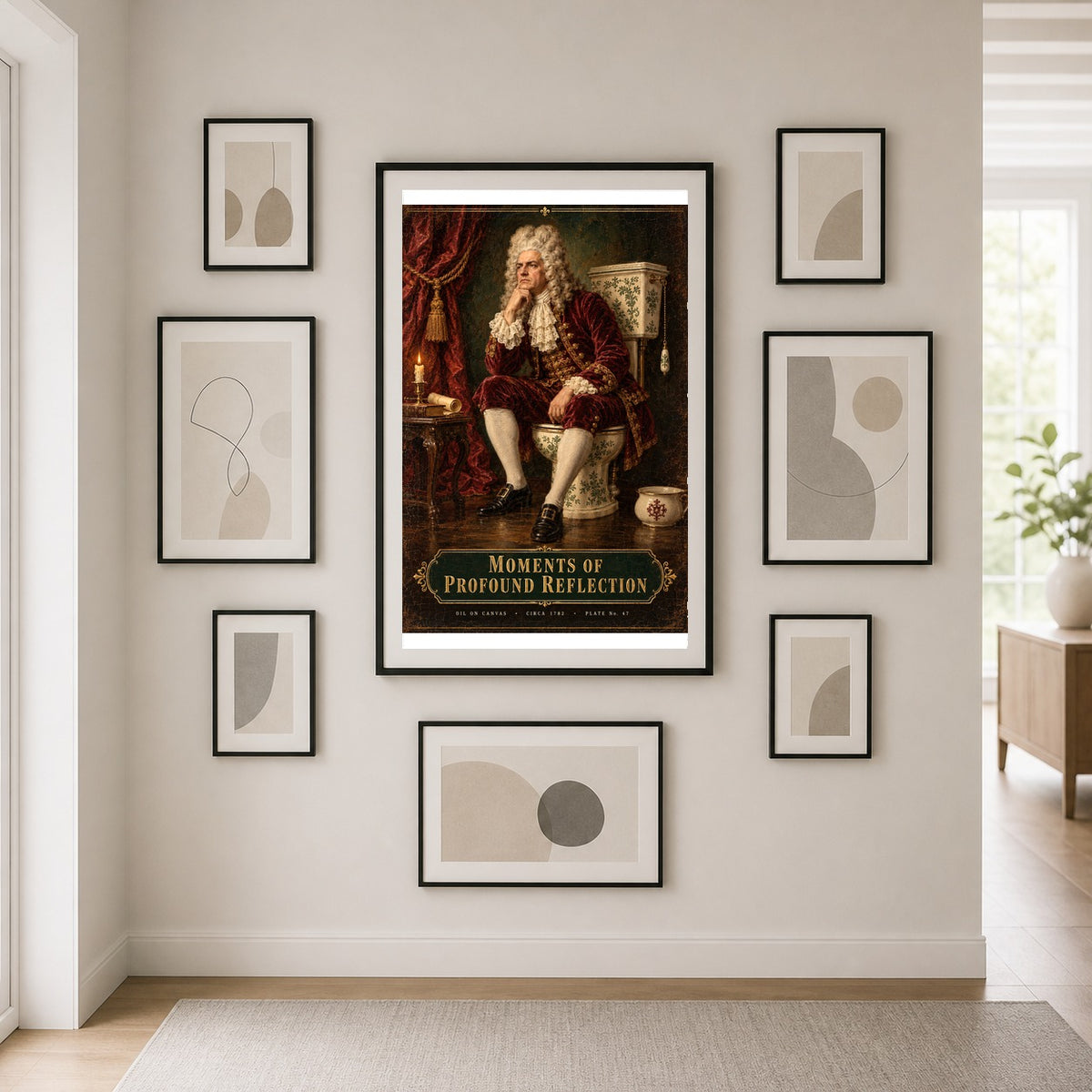 Pensive Monarch Powder Room Poster, Funny Baroque Toilet Art