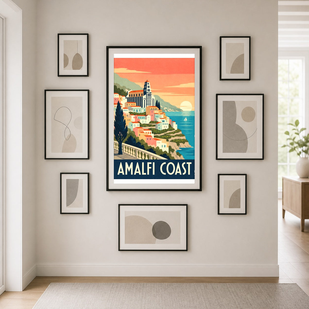Amalfi Coast Vintage Travel Poster, Italy Coastal Wall Art