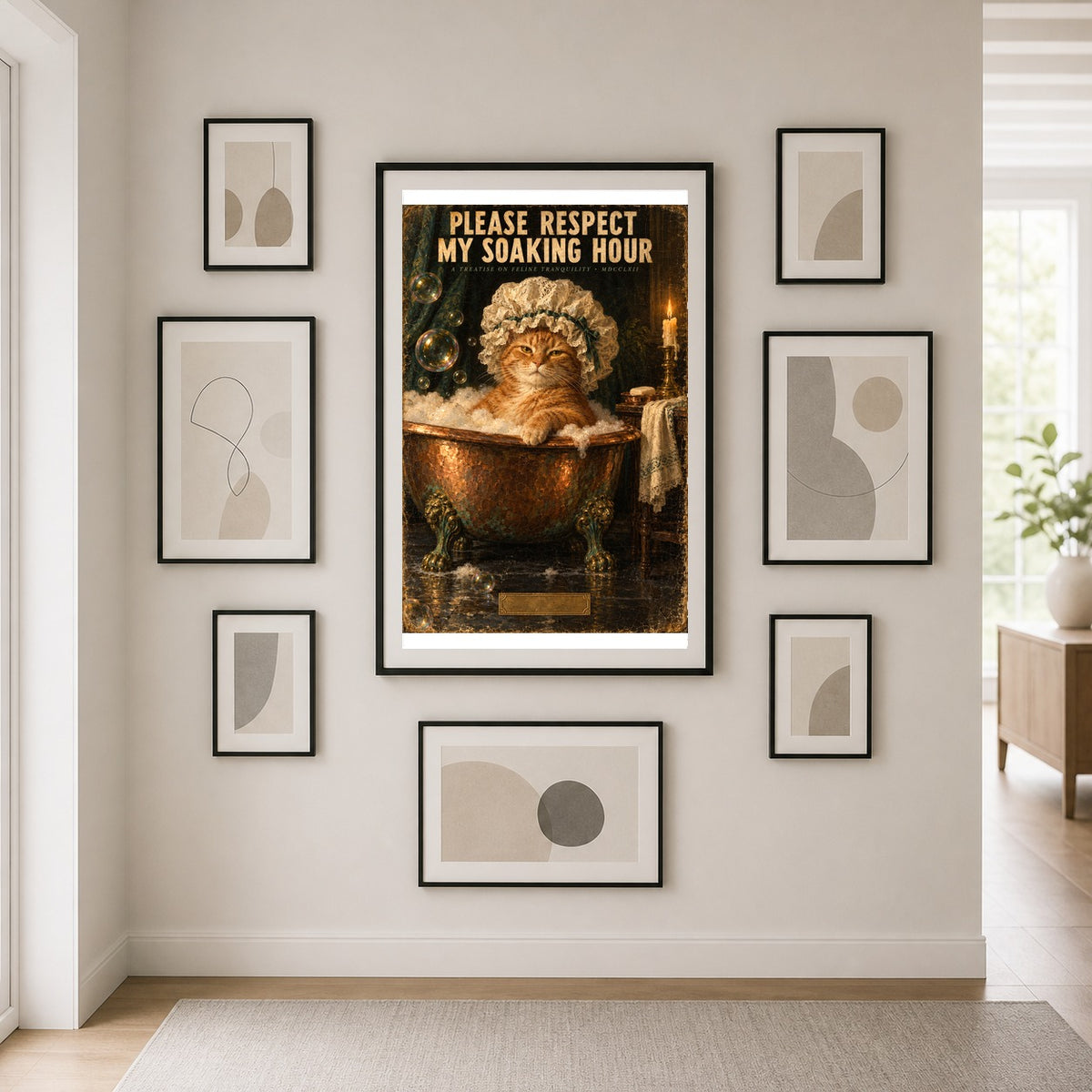 Aristocratic Cat Soaking Hour Bath Poster, Funny Vintage Wall Art